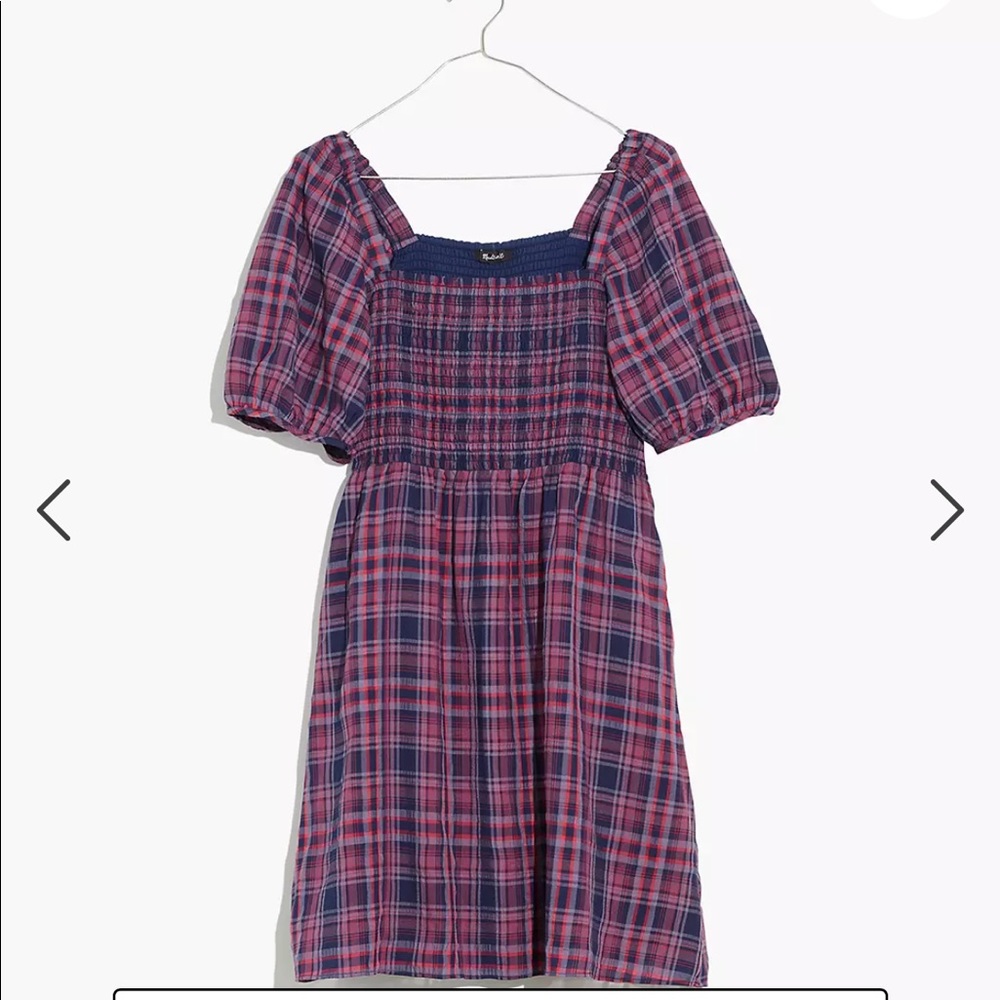 Madewell Lucie Puff-Sleeve Smocked Mini Dress in Rockfern Plaid